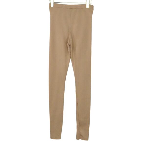 Nasty Gal High Rise Nude Tan Beige Ribbed Knit Jogger Pants Leggings 4 Small - Picture 4 of 7